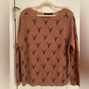 360 CASHMERE Cow Skull Brown Sweater